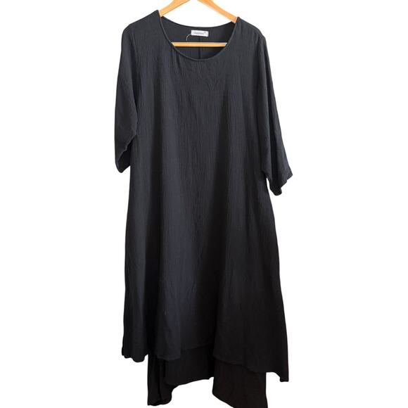 ANYSIZE | Black Gauze Lagenlook Double Layer Maxidress | One Size - Picture 1 of 9